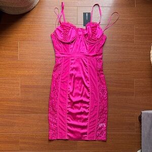 Fashion Nova Vibrant Pink Satin Dress size S